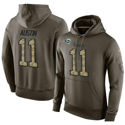NFL Men's Nike Los Angeles Rams #11 Tavon Austin Stitched Green Olive Salute To Service KO Performance Hoodie - Click Image to Close